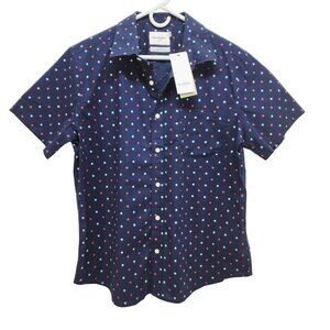 Mens Goodfellow  Co Navy Star Printed Short Sleeve Button-Up Shirt Slim Fit SZ L